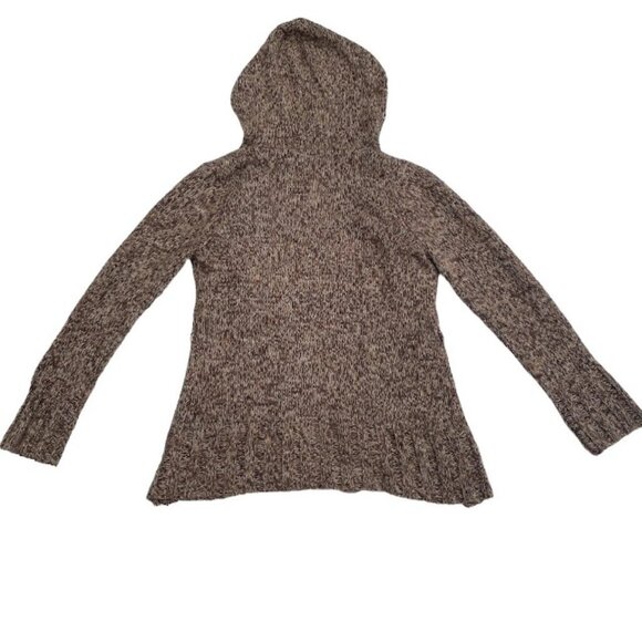 Open Knit Y2K Earthy Fairy Grunge Long Hooded Brown Cardigan Sweater - Picture 5 of 5